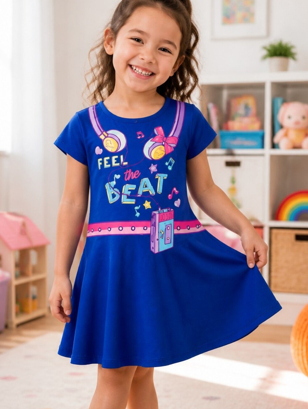 JoJo Siwa Feel the Beat Girls XS 4 5 Blue Music Skater Play Dress 4T 5T